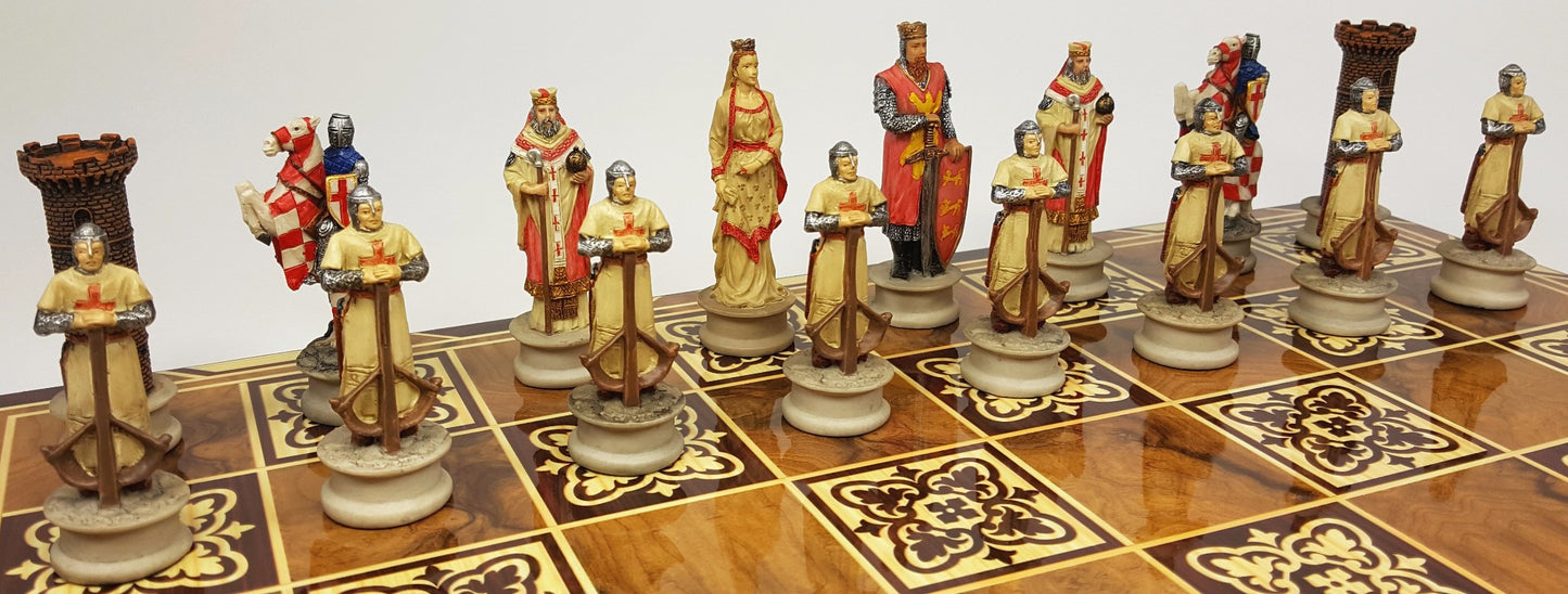 Medieval Times Crusade Arabian Vs Christian Chess Set W 17" Burlwood Color Board