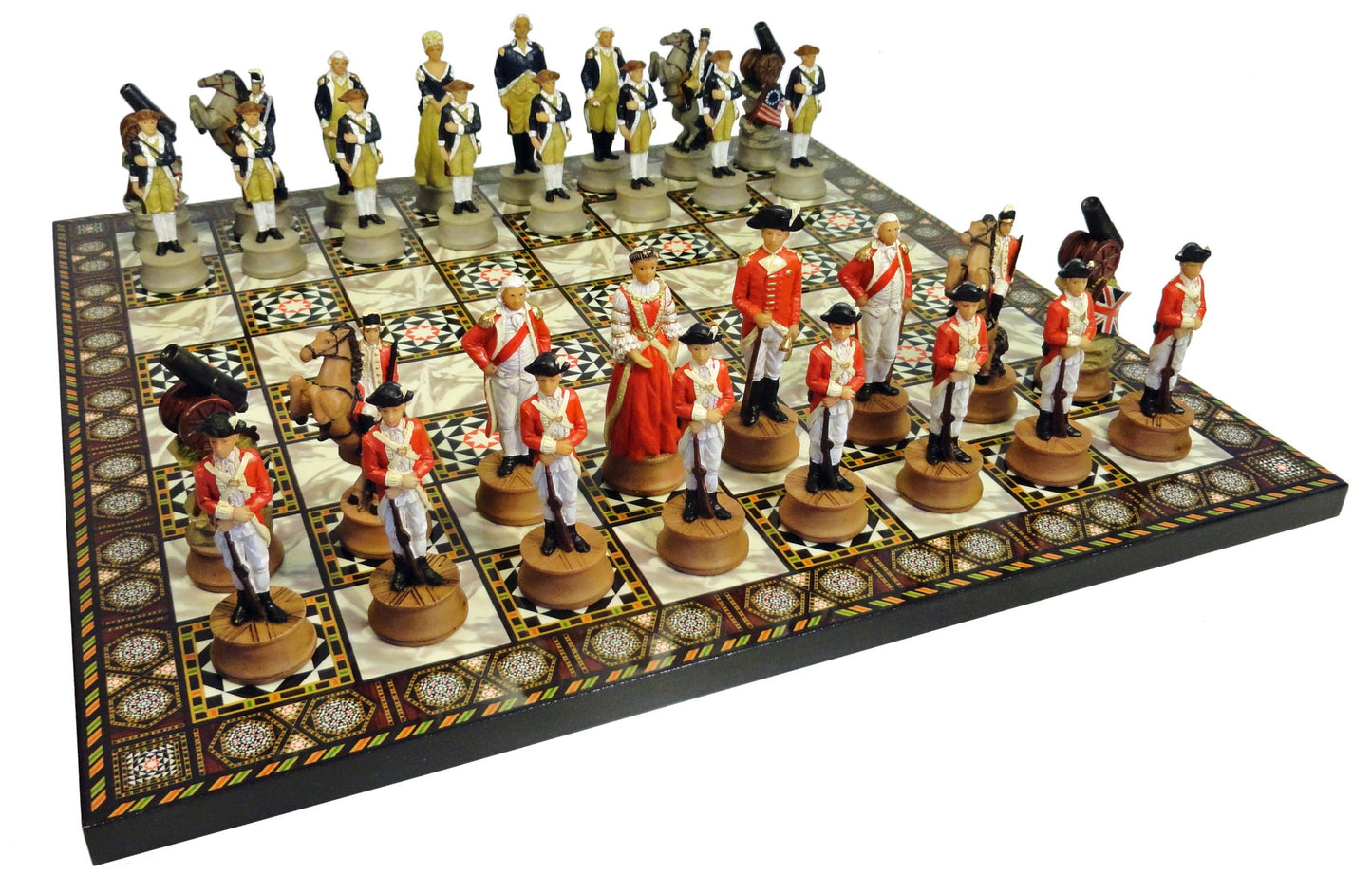 American Revolutionary War Chess Set W/ Mosaic DESIGN Board 14" Independence