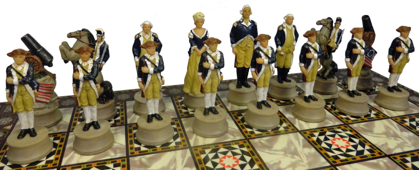 American Revolutionary War Chess Set W/ Mosaic DESIGN Board 14" Independence