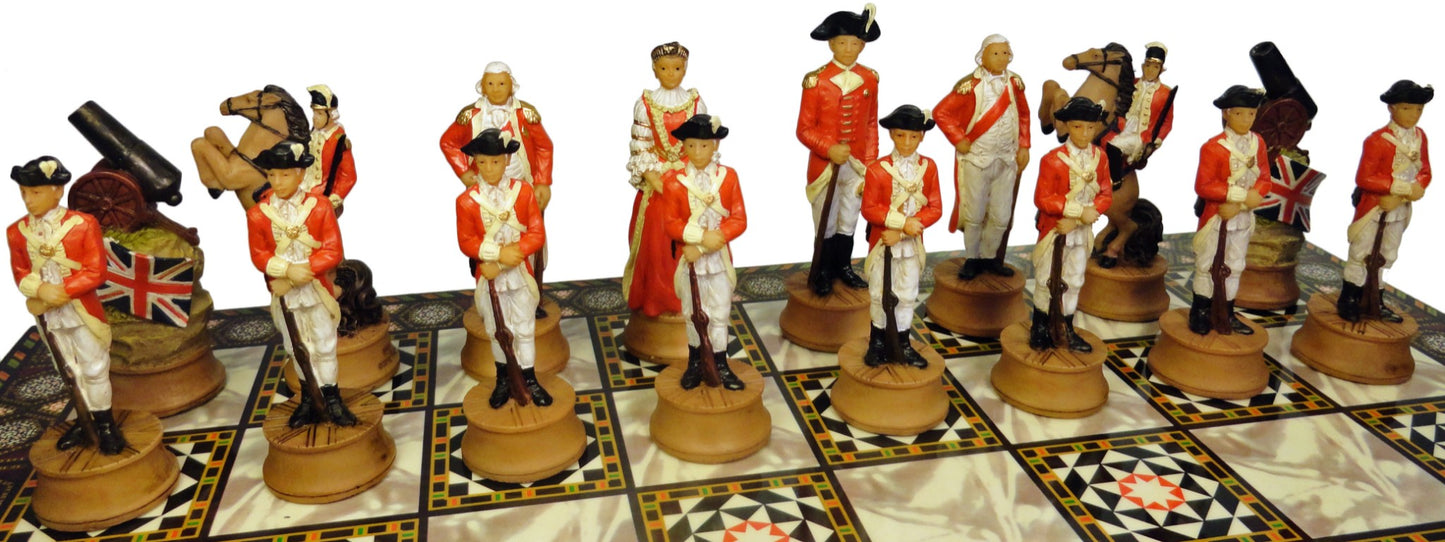 American Revolutionary War Chess Set W/ Mosaic DESIGN Board 14" Independence