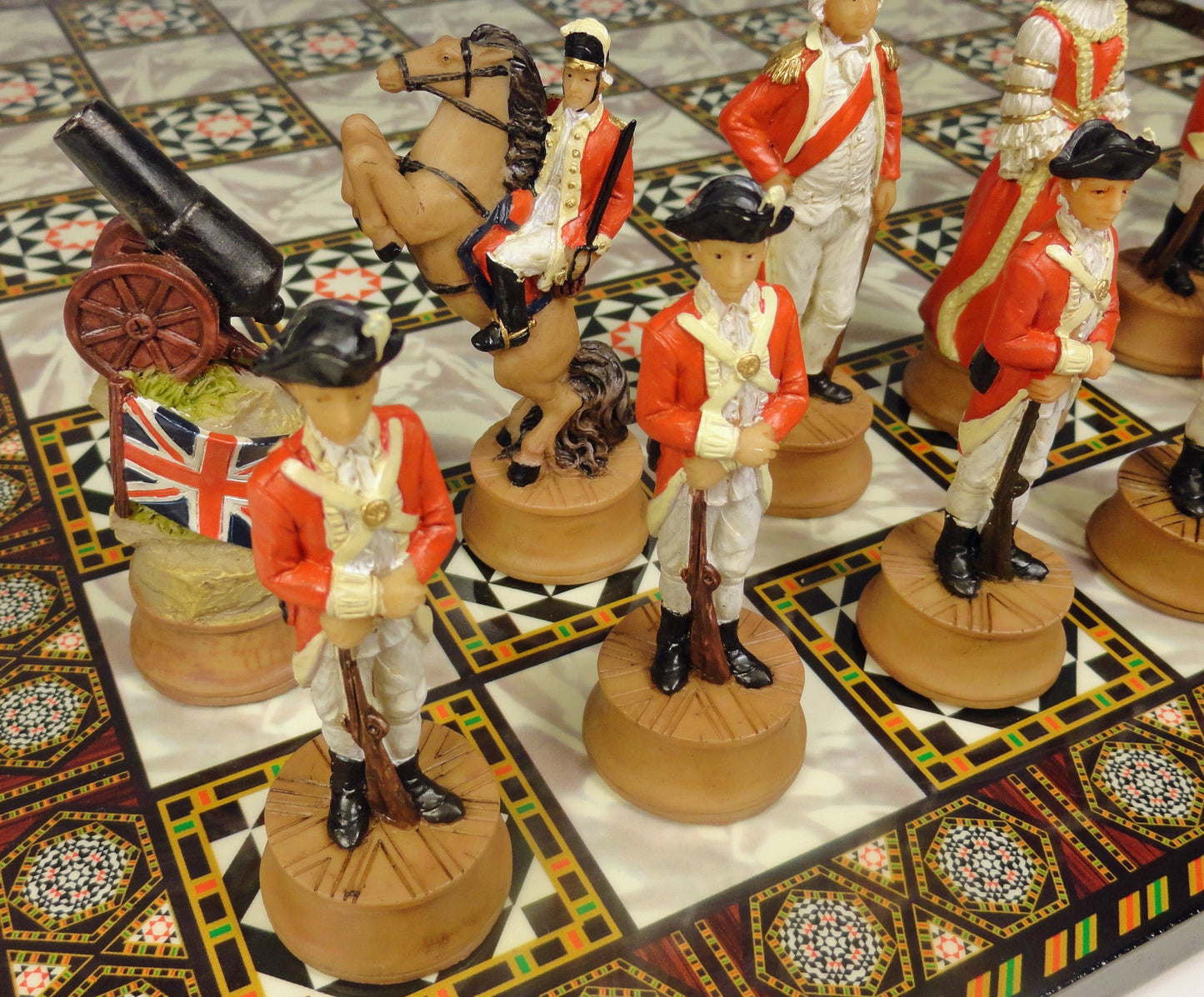 American Revolutionary War Chess Set W/ Mosaic DESIGN Board 14" Independence