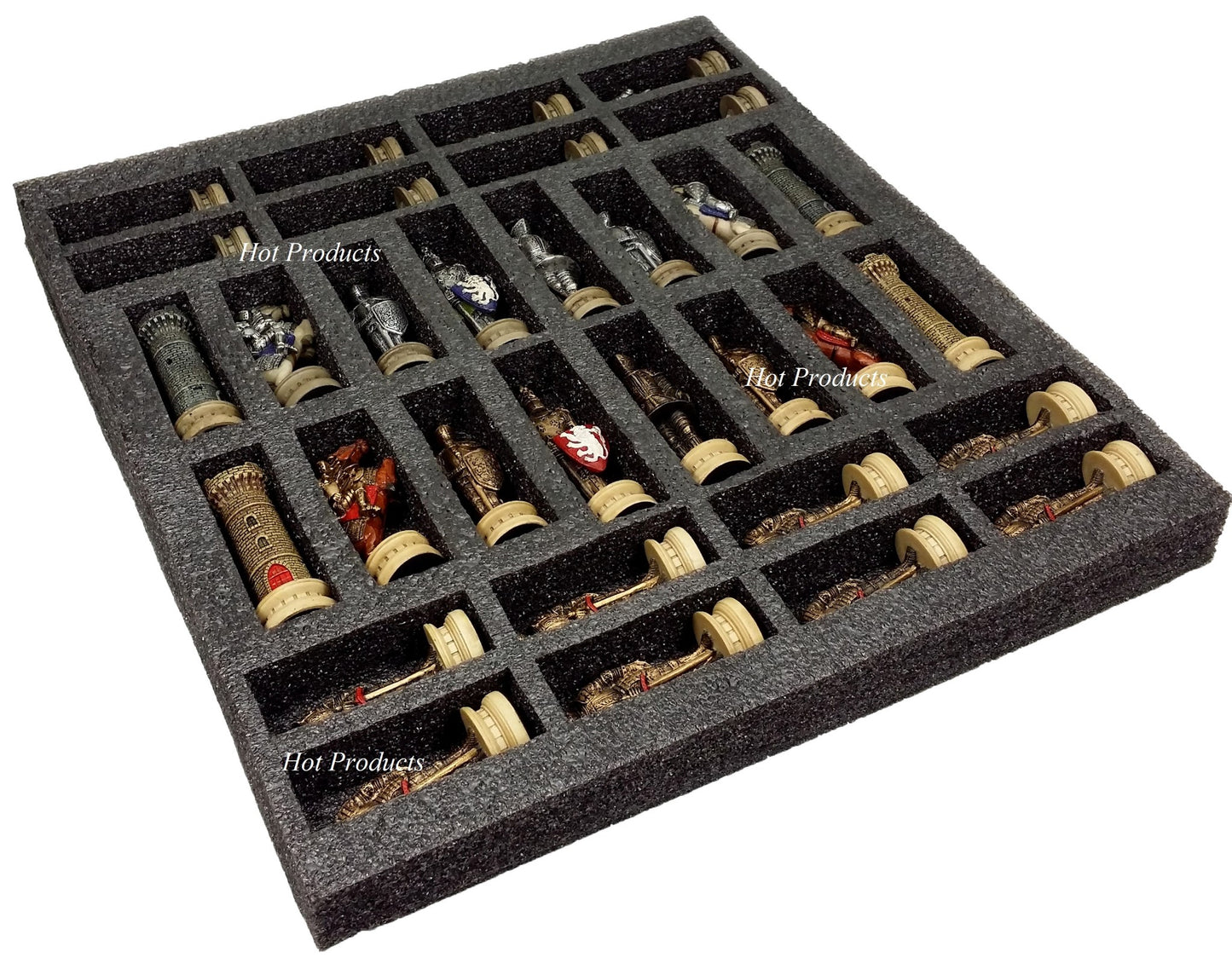 Medieval Times Crusades Armored Knight Chess Set Black Carbon Fiber Color Board