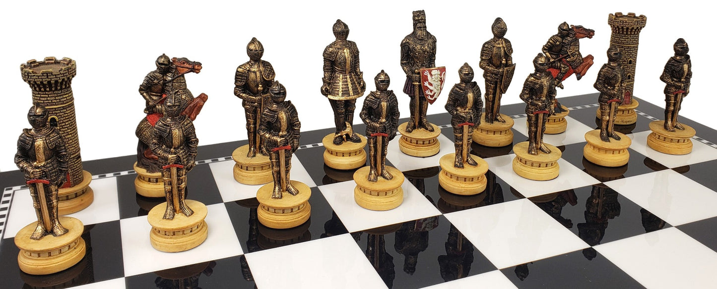 Medieval Times Crusades Armored Knights Chess Set Black & White Storage Board