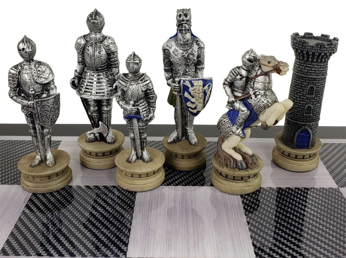 Medieval Times Crusades Armored Knight Chess Set Black Carbon Fiber Color Board