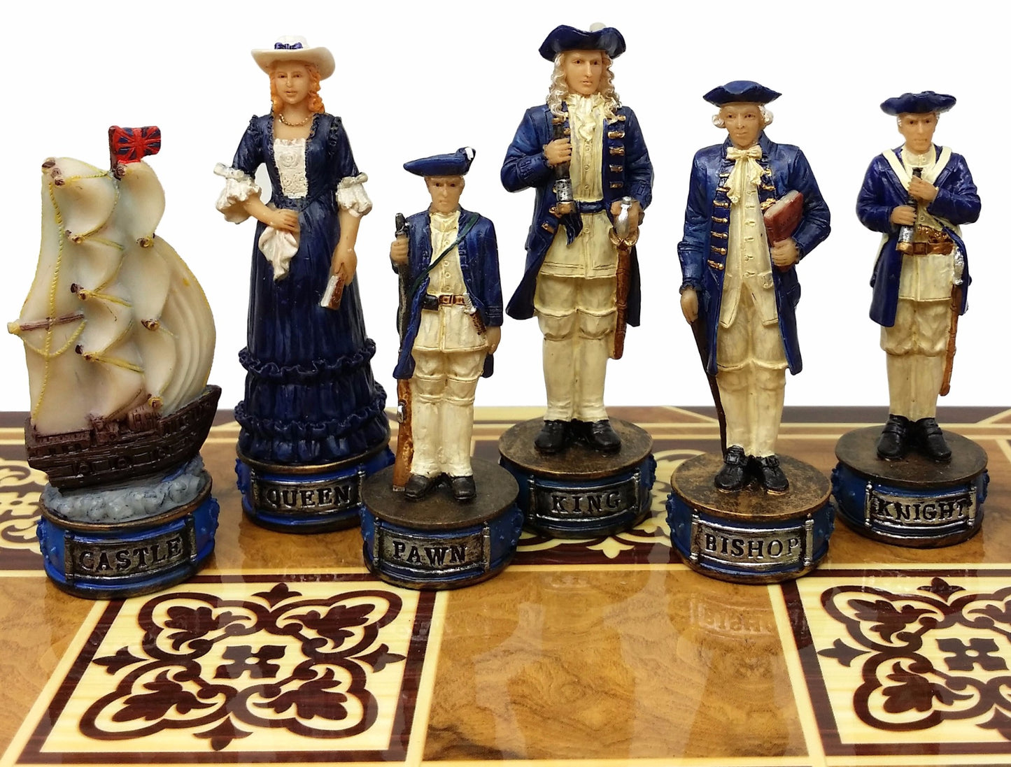 Pirates vs Royal Navy Chess Set W/ 17" Burlwood Color Board