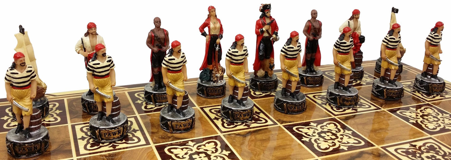 Pirates vs Royal Navy Chess Set W/ 17" Burlwood Color Board