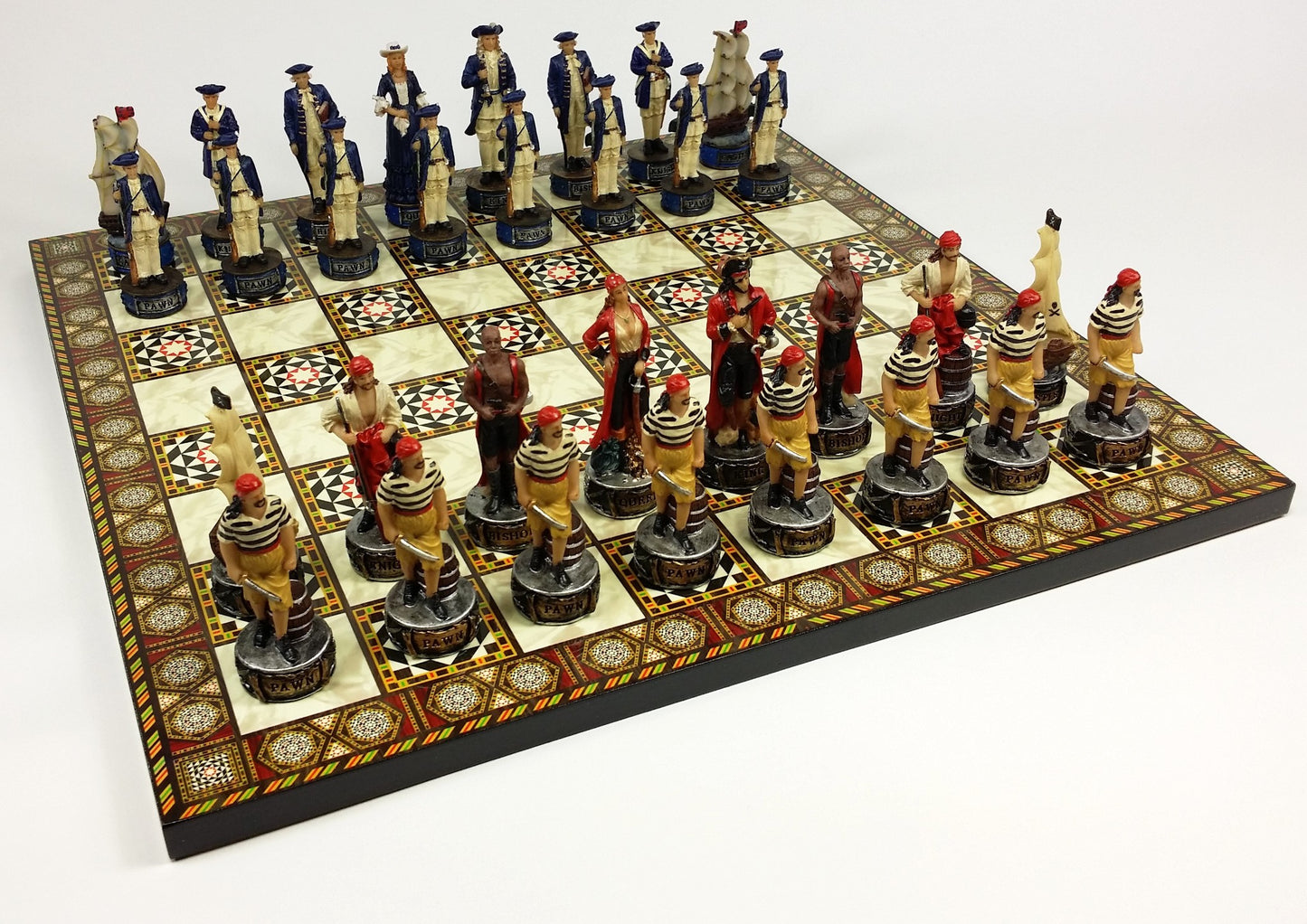 Pirates vs Royal Navy Pirate Chess Set W/ 14 1/2" Mosaic Color Board