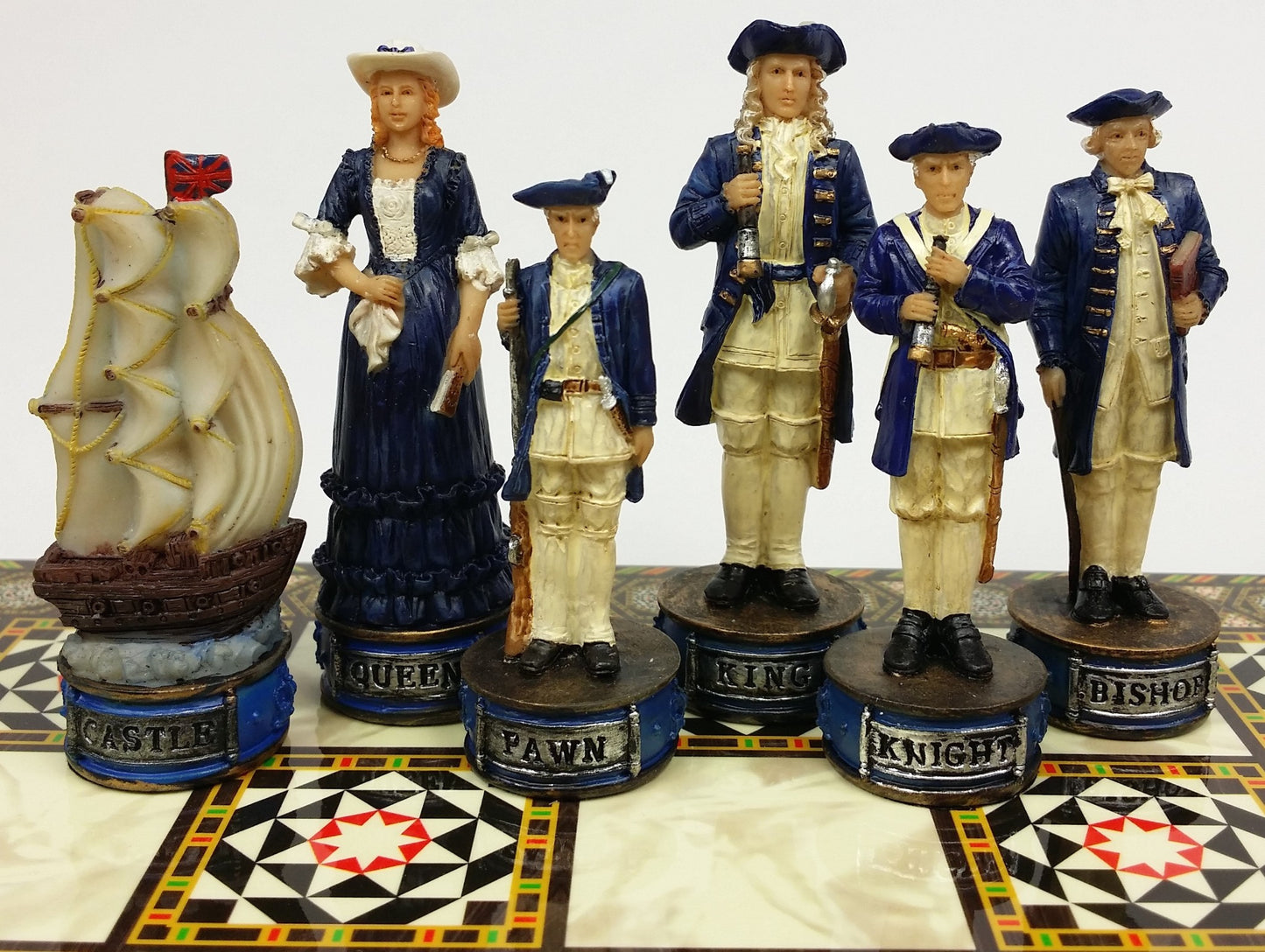 Pirates vs Royal Navy Pirate Chess Set W/ 14 1/2" Mosaic Color Board