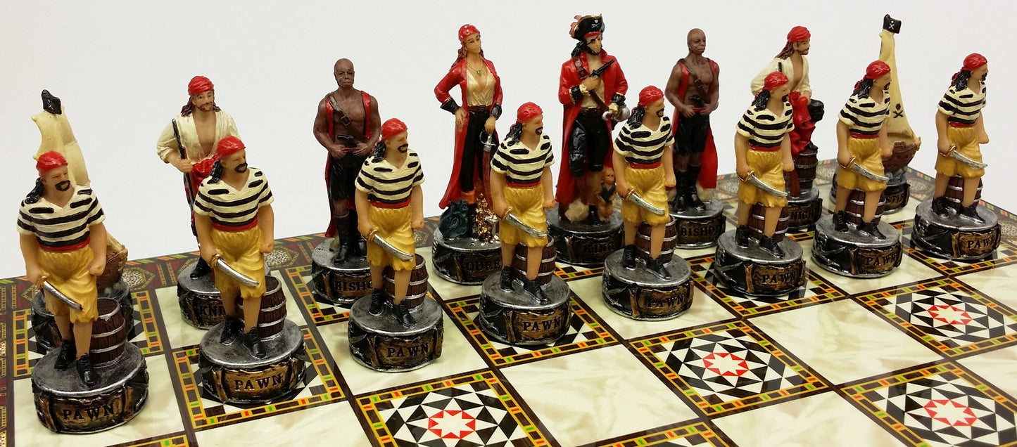 Pirates vs Royal Navy Pirate Chess Set W/ 14 1/2" Mosaic Color Board
