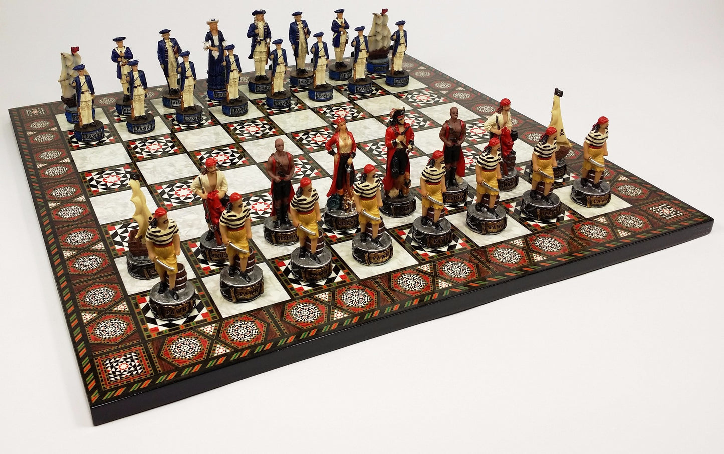 Pirates vs Royal Navy Pirate Chess Set W/ 17" Mosaic Color Board
