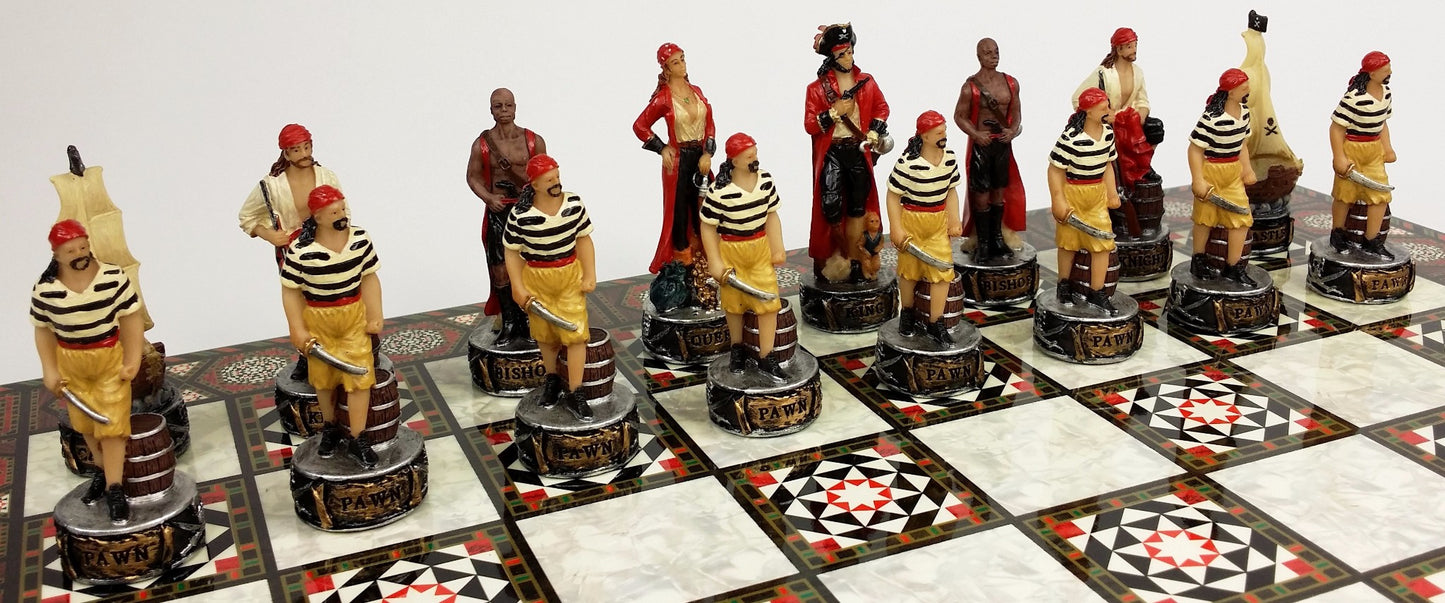 Pirates vs Royal Navy Pirate Chess Set W/ 17" Mosaic Color Board