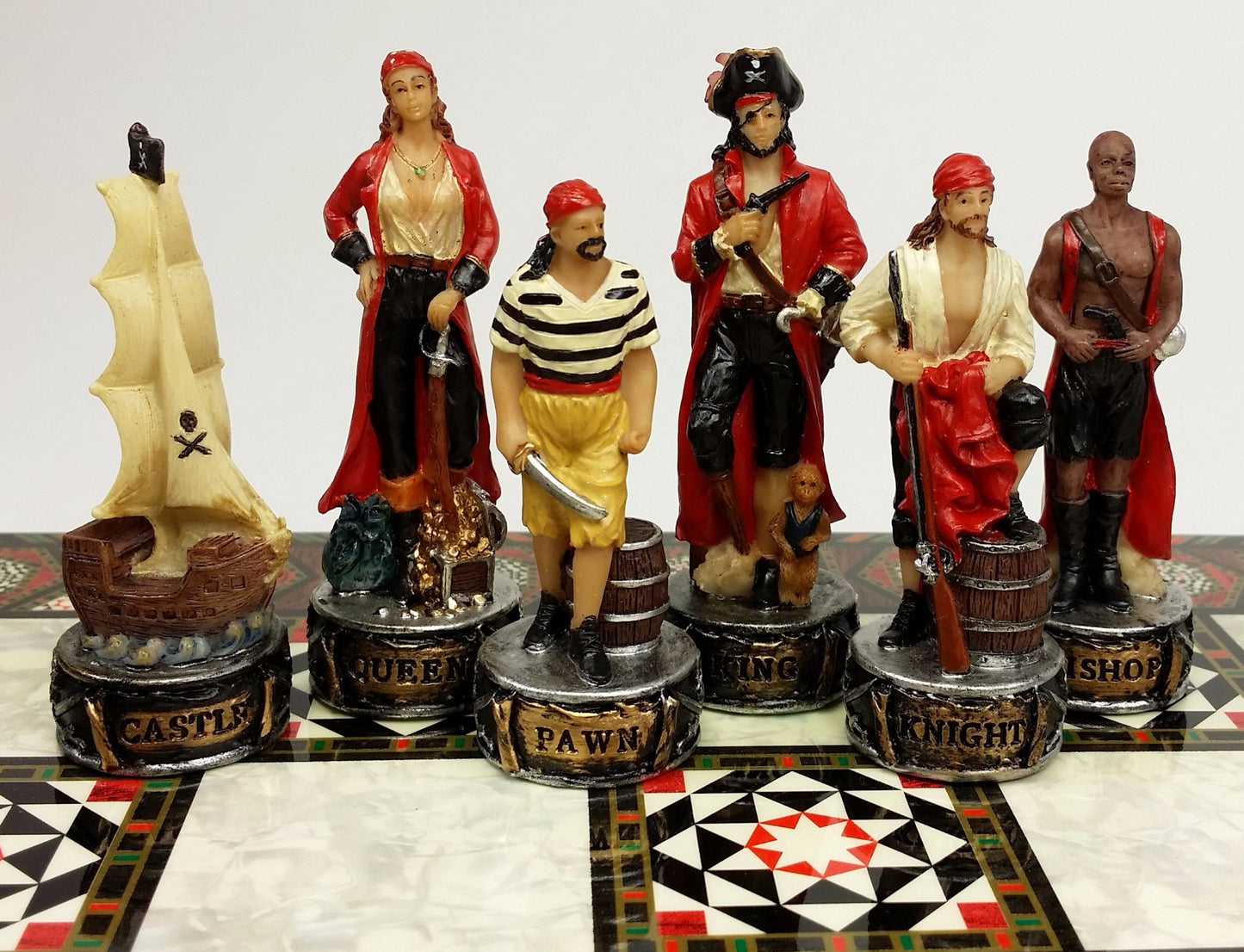 Pirates vs Royal Navy Pirate Chess Set W/ 17" Mosaic Color Board