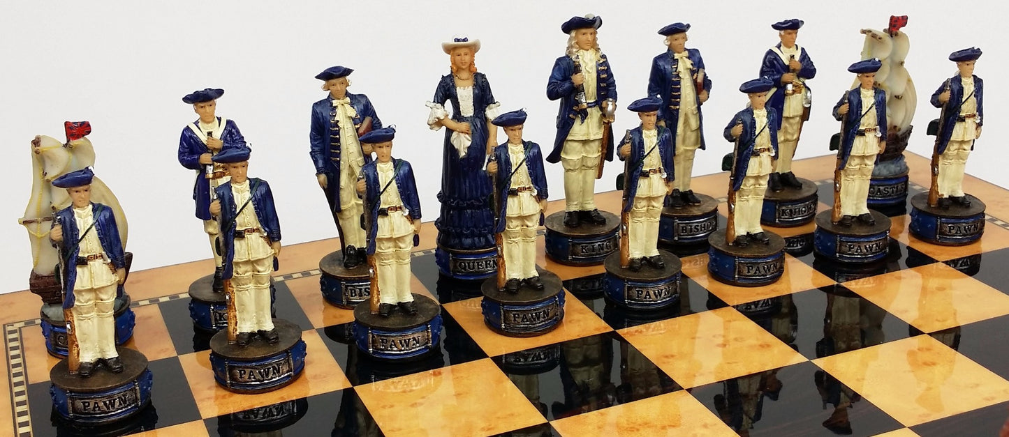 Pirates Vs Royal Navy Pirate Chess Set W 15" Maple & Walnut Color Board