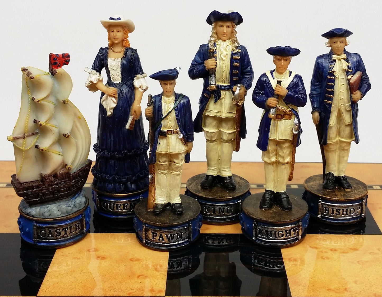 Pirates Vs Royal Navy Pirate Chess Set W 15" Maple & Walnut Color Board