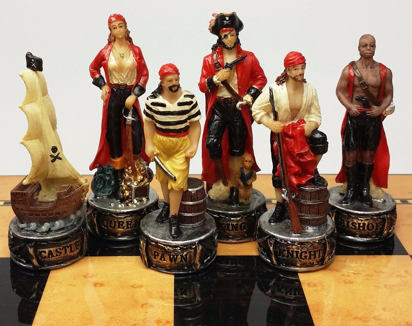 Pirates Vs Royal Navy Pirate Chess Set W 15" Maple & Walnut Color Board