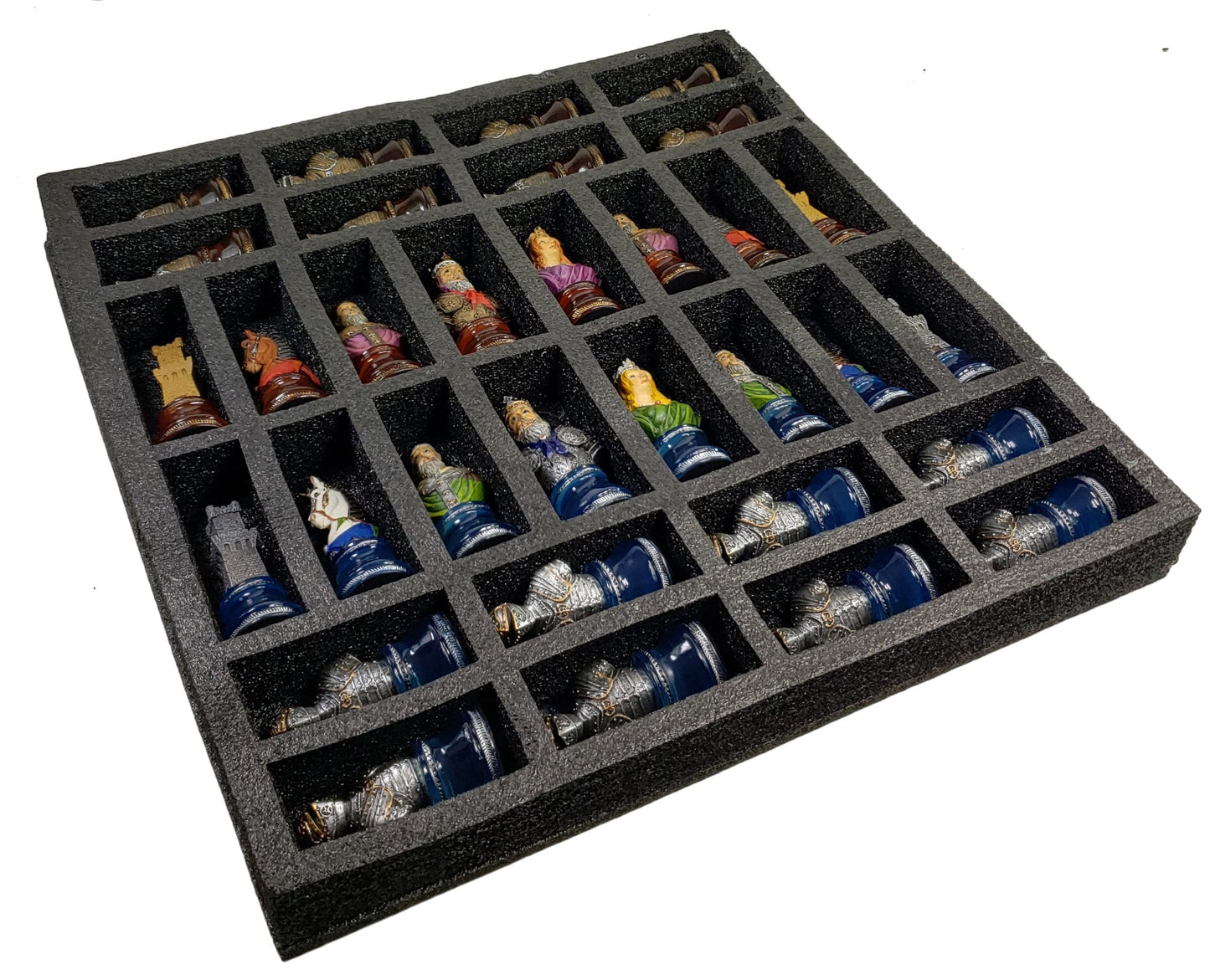 Medieval Times Crusades LARGE Red & Blue Busts CHESS SET 18" Cherry Color Board