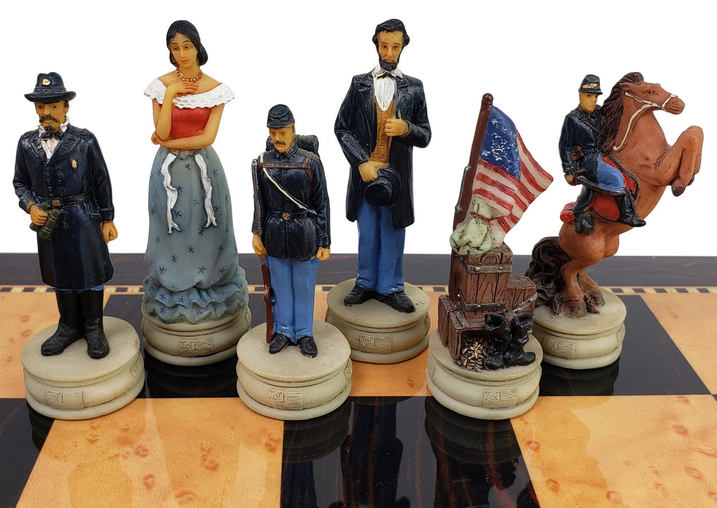 US American Civil War Queens Chess Set with 18" Dark Walnut & Maple Color Board