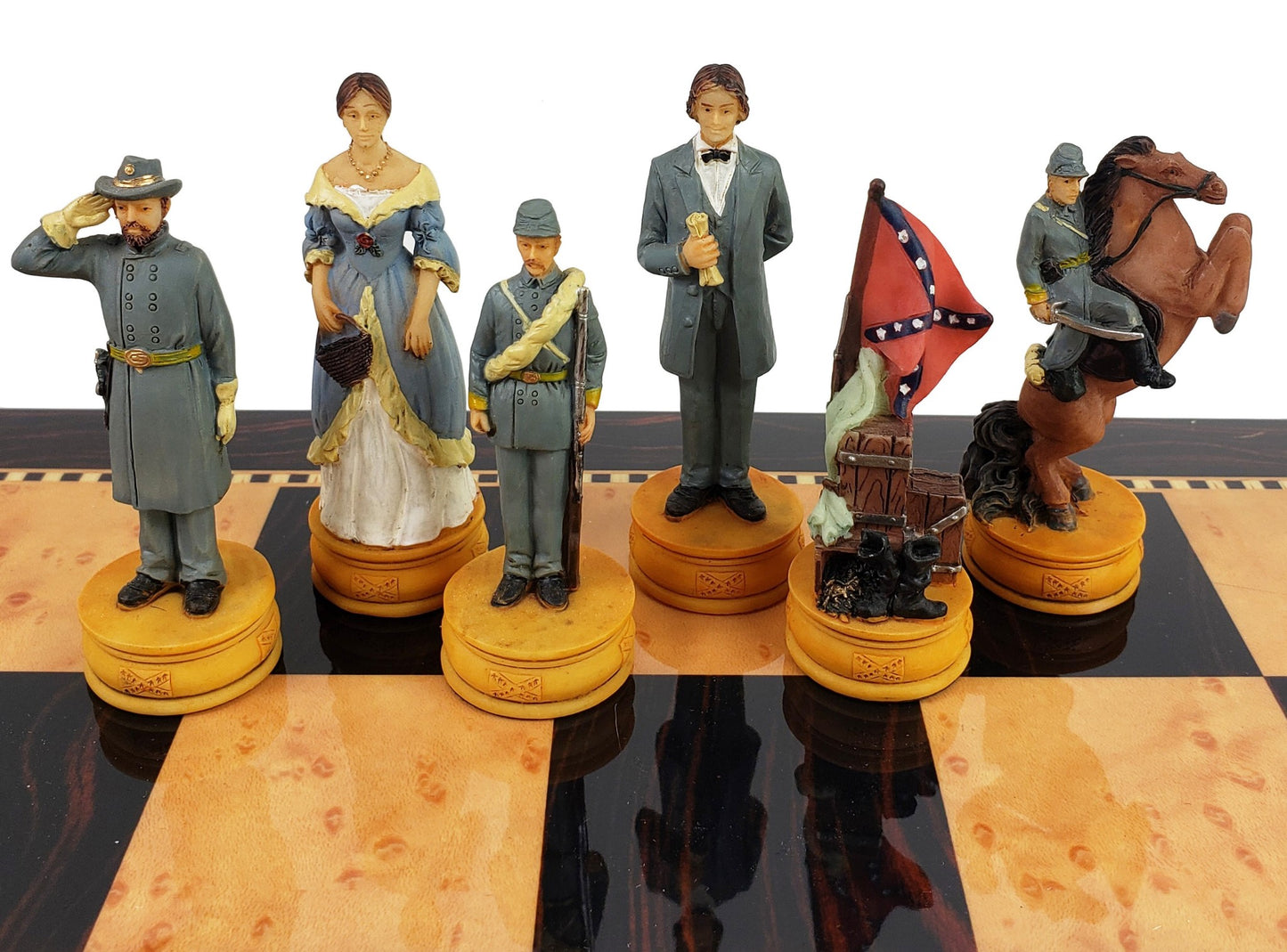 US American Civil War Queens Chess Set with 18" Dark Walnut & Maple Color Board