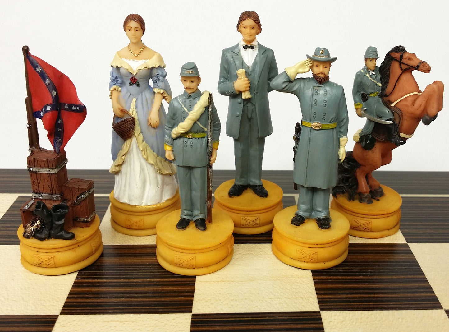 US American Civil War Queens Chess set W/ 14" Ebony Black & Maple Wood Board