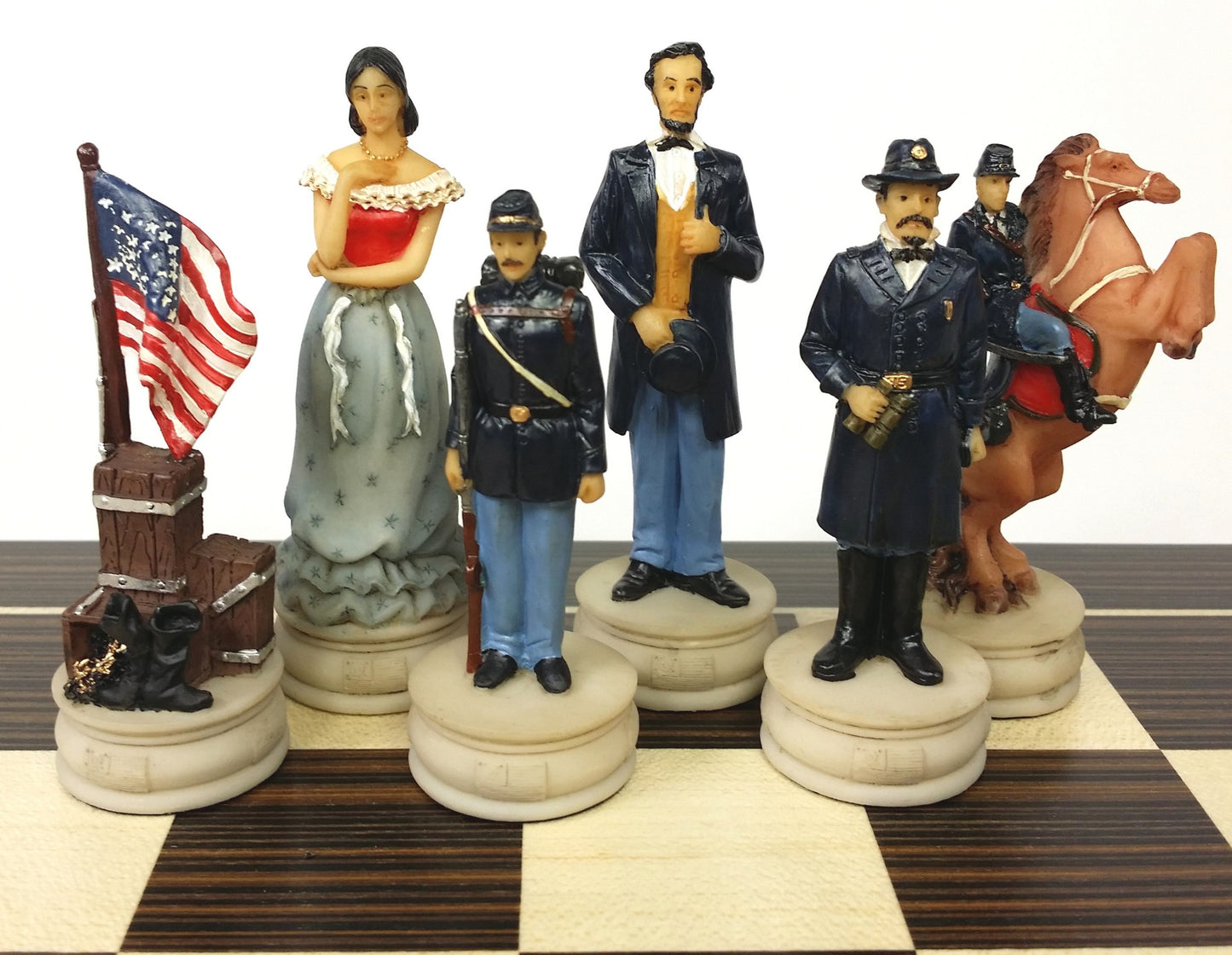 US American Civil War Queens Chess set W/ 14" Ebony Black & Maple Wood Board