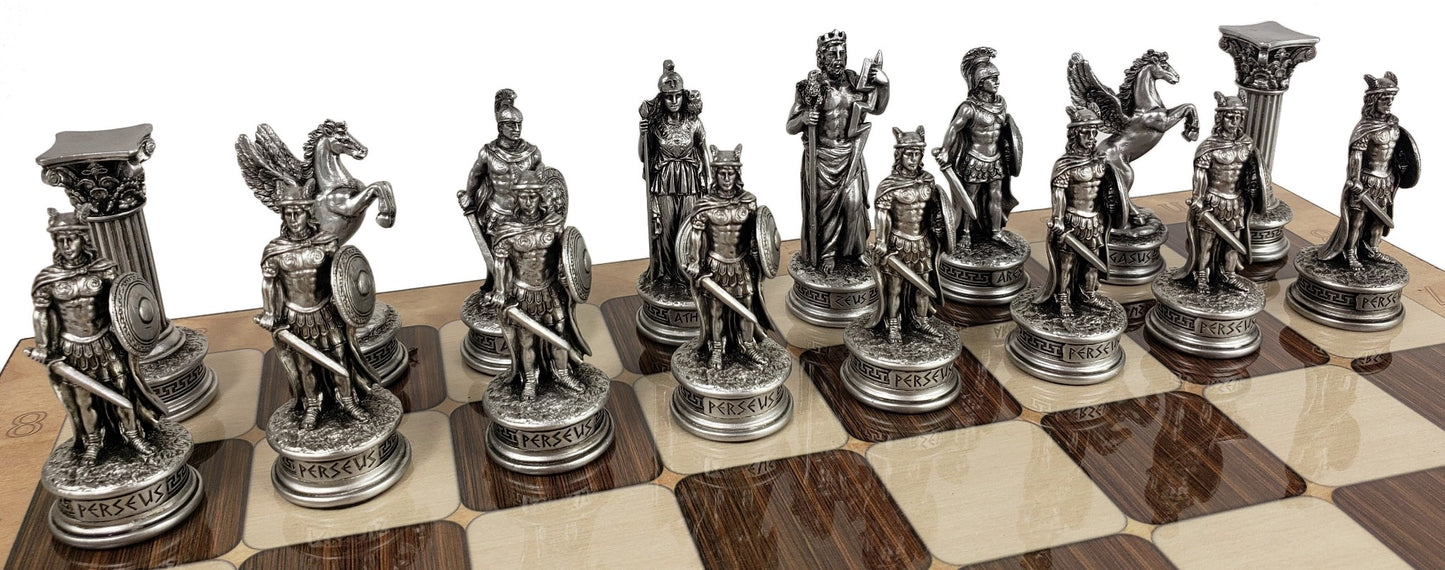 Greek Mythology Olympus Gods Chess Set Pewter Bronze Color 17 Rustic Color Board
