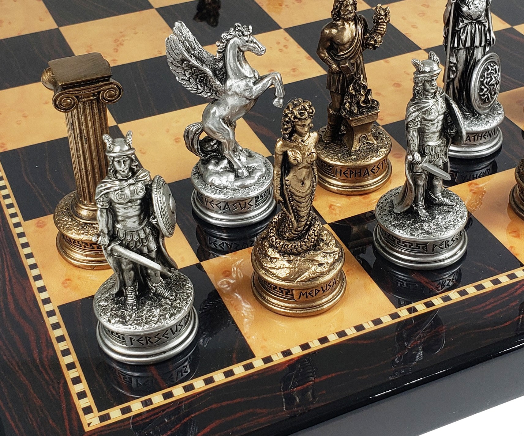 Greek Mythology Olympus Gods Chess Set Pewter Bronze Finish 18