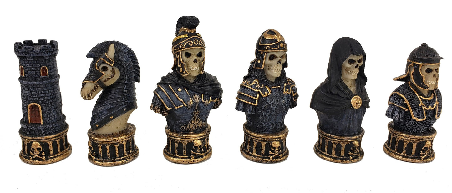 Medieval Times Gothic Skeleton Busts Chess Set W 17" Mosaic Color Board