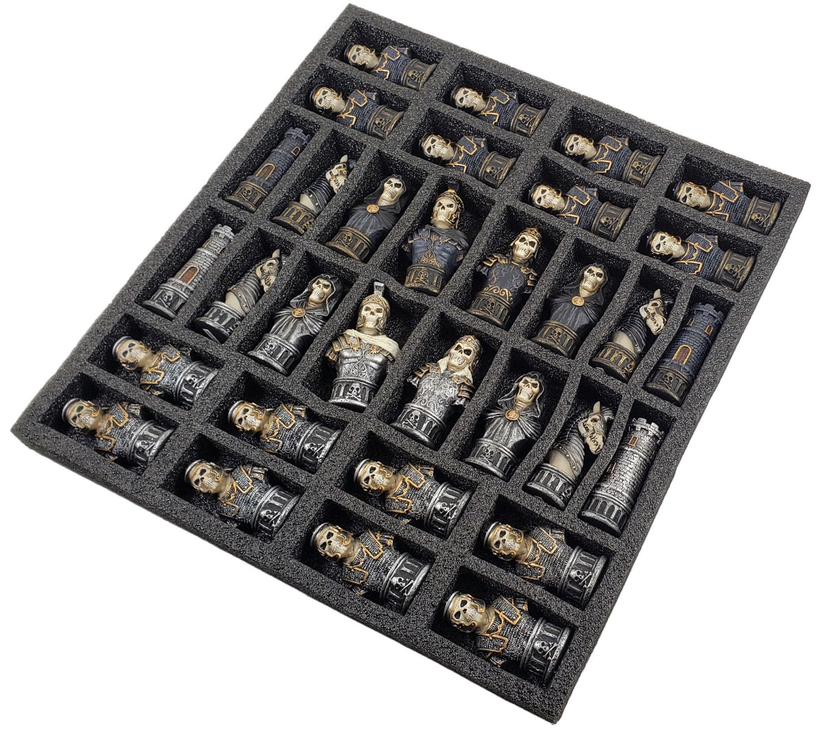 Medieval Times Skull Busts Gothic Chess Set W 18" Black Carbon Fiber Color Board