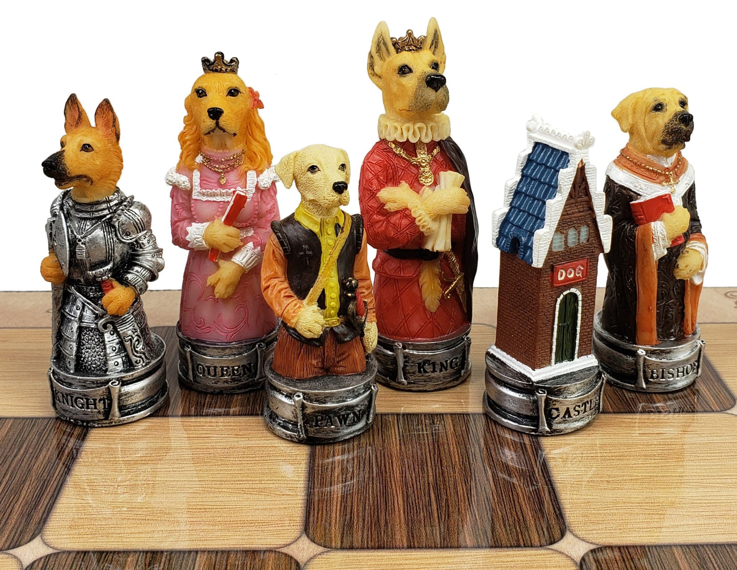 Cats Vs Dogs Animal Painted Chess Set With 17" Rustic Color Board
