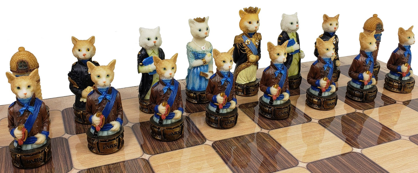 Cats Vs Dogs Animal Painted Chess Set With 17" Rustic Color Board