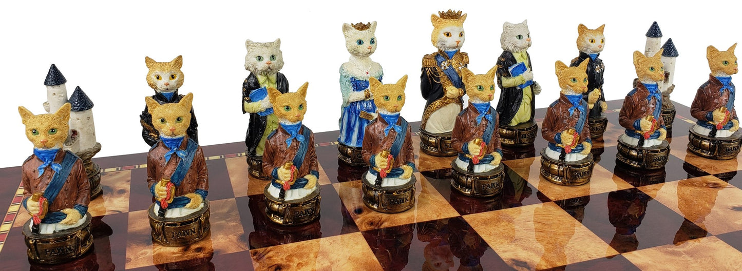 Royal Cats Vs Dogs Chess Animal Chess Set W 18" Cherry Color Board