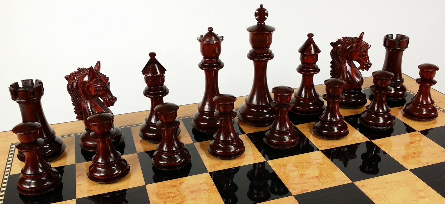 BLOOD ROSEWOOD STALLION KNIGHT Large Staunton Chess Set Walnut Color STORAGE Brd