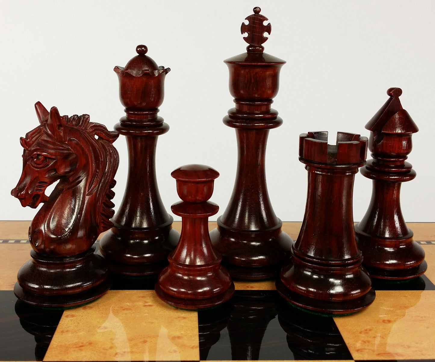 BLOOD ROSEWOOD STALLION KNIGHT Large Staunton Chess Set Walnut Color STORAGE Brd