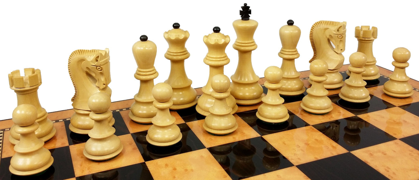 Black Opposite Tops 3 3/4 King Staunton Wood Chess Set 18" Walnut Color Board
