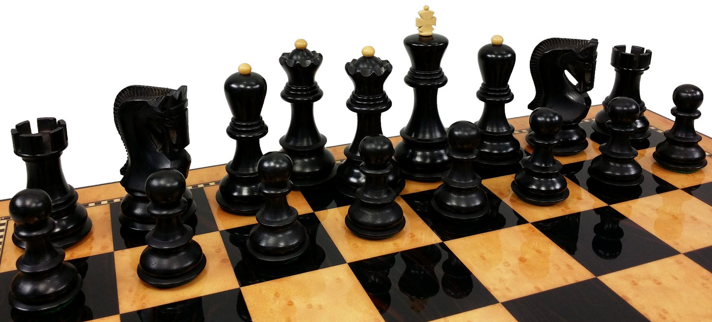 Black Opposite Tops 3 3/4 King Staunton Wood Chess Set 18" Walnut Color Board