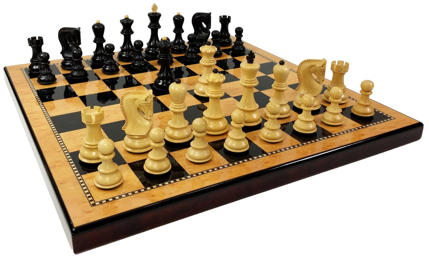 Black Opposite Tops 3 3/4 King Staunton Wood Chess Set 18" Walnut Color Board