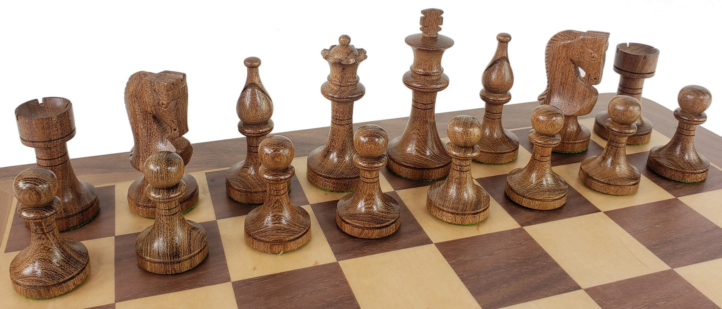 4 Queens Acacia 3 1/2" King Staunton Wood Chess Set W/ 17" Walnut & Maple Board