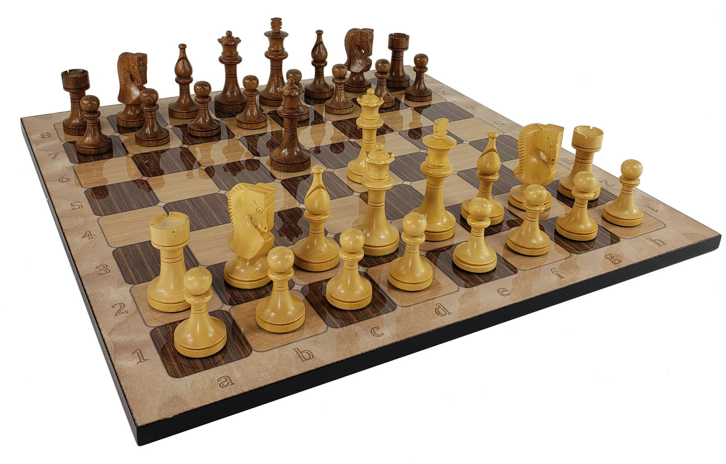 4 QN Acacia 3 1/2" King Staunton Wood Chess Pieces Set W/ 17" Rustic Color Board