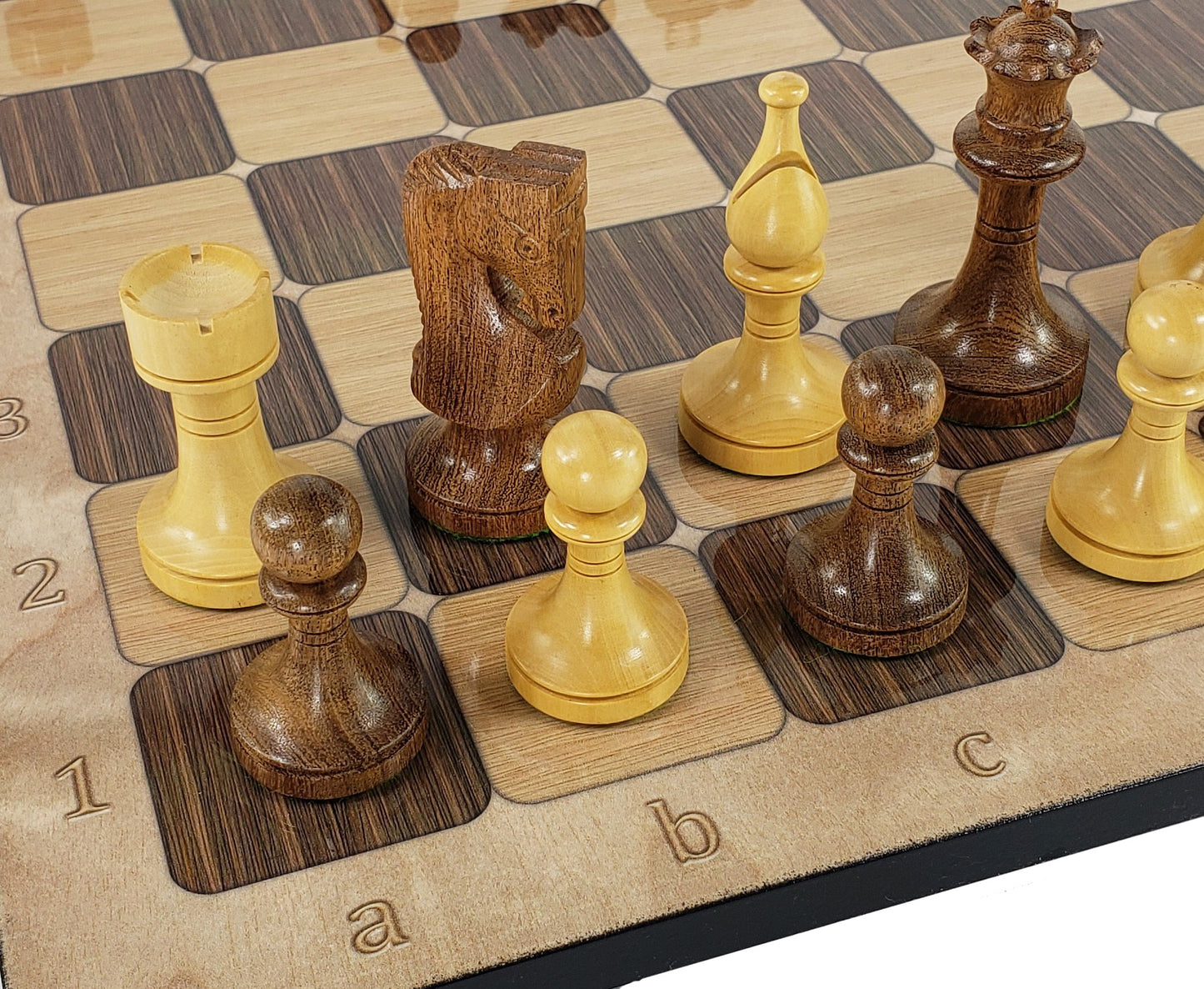 4 QN Acacia 3 1/2" King Staunton Wood Chess Pieces Set W/ 17" Rustic Color Board