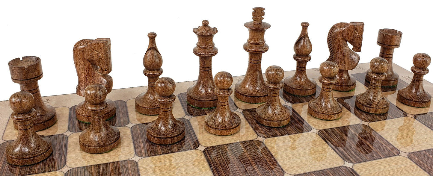 4 QN Acacia 3 1/2" King Staunton Wood Chess Pieces Set W/ 17" Rustic Color Board