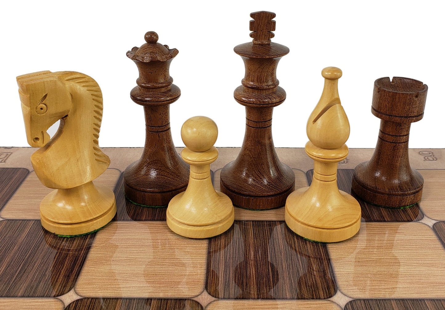 4 QN Acacia 3 1/2" King Staunton Wood Chess Pieces Set W/ 17" Rustic Color Board