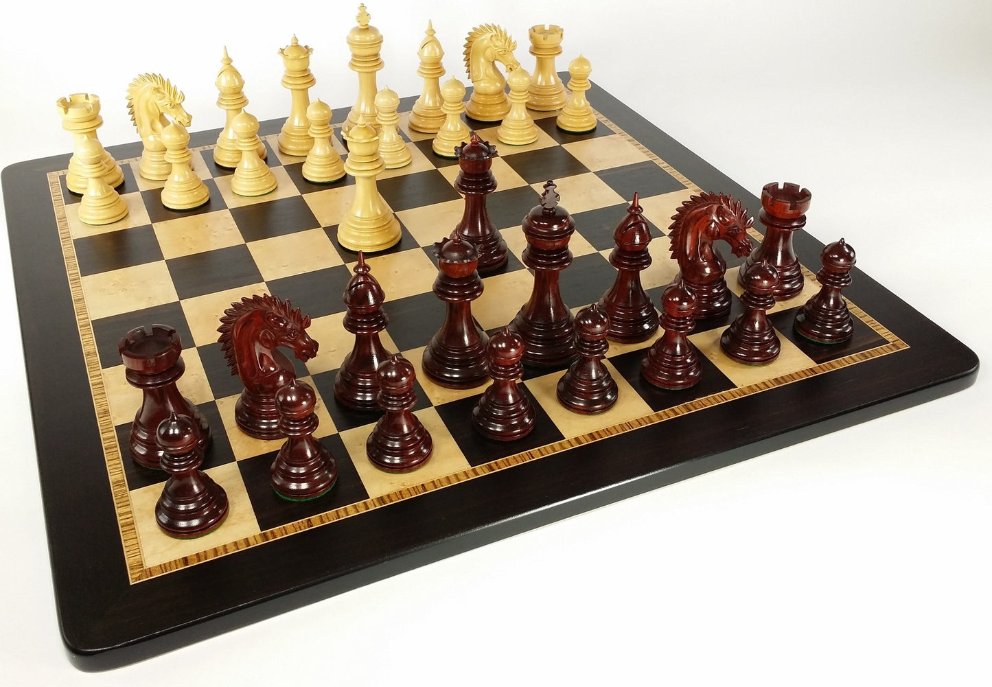 Blood ROSEWOOD Spiked Hair Knight Large Staunton Chess Set W/ 20" Ebony Board