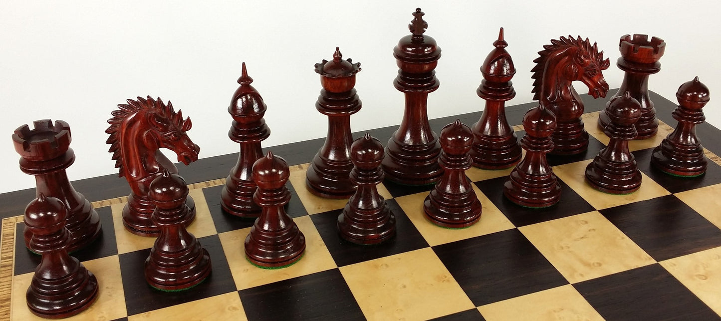 Blood ROSEWOOD Spiked Hair Knight Large Staunton Chess Set W/ 20" Ebony Board