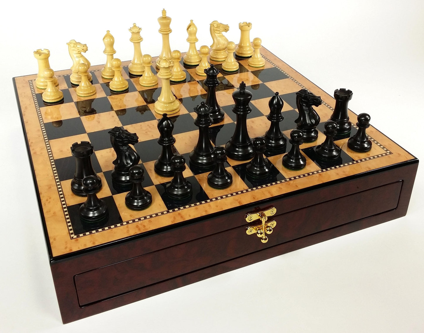 Black & Nat 3 3/4" Anderssen Staunton Wood Chess Set Walnut Color Storage Board