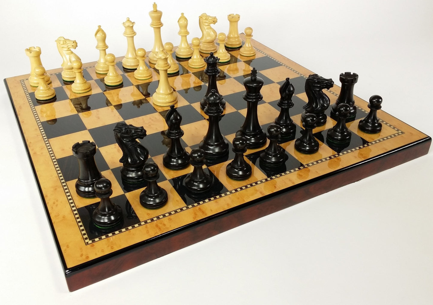 Black & Natural 3 3/4" Anderssen Staunton Wood Chess Set 18" Walnut Color Board