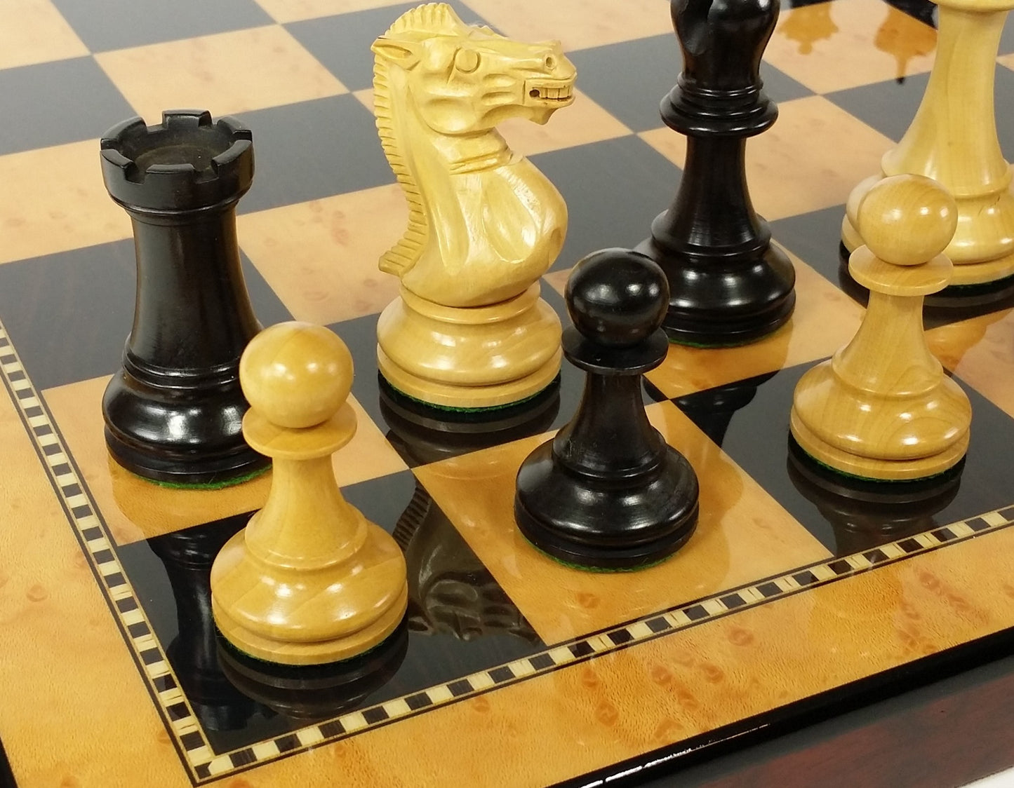 Black & Natural 3 3/4" Anderssen Staunton Wood Chess Set 18" Walnut Color Board