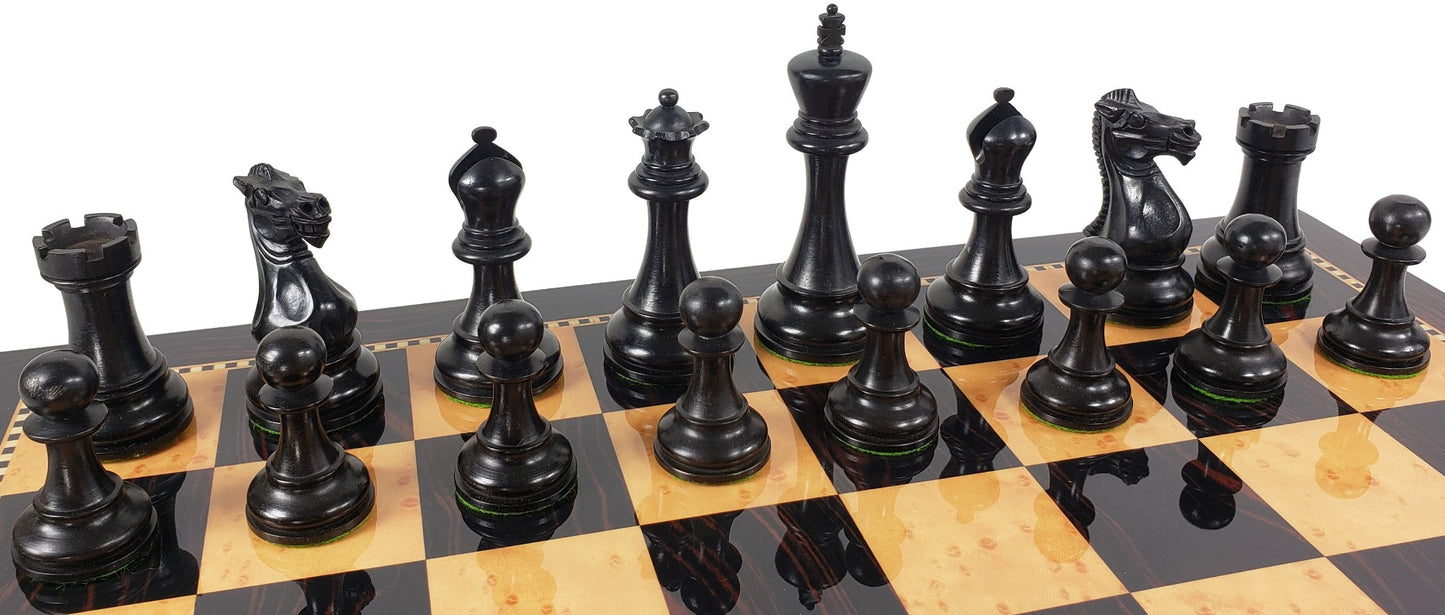 Black 3 3/4" Anderssen Staunton Wood Chess Set Dark Walnut Color Storage Board