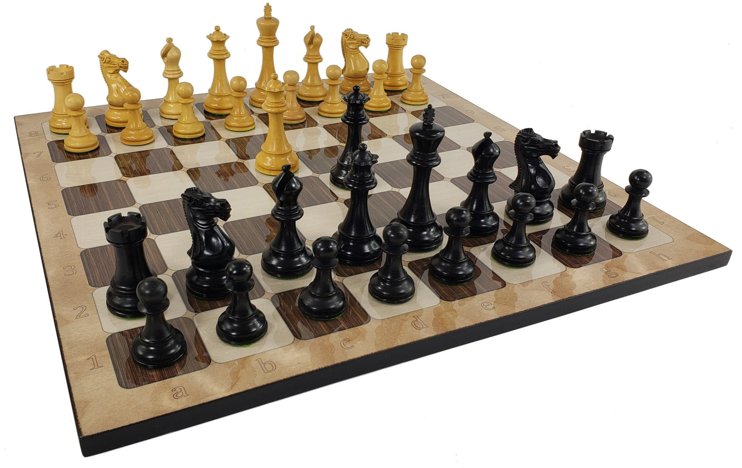 Black & Natural 3 3/4" Anderssen Staunton Wood Chess Set 17" Rustic Color Board