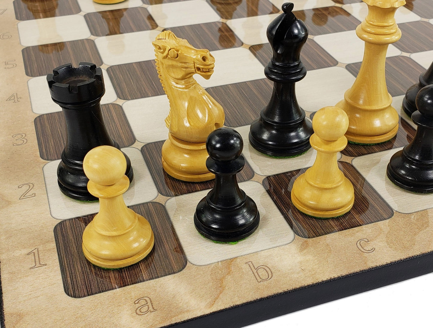 Black & Natural 3 3/4" Anderssen Staunton Wood Chess Set 17" Rustic Color Board