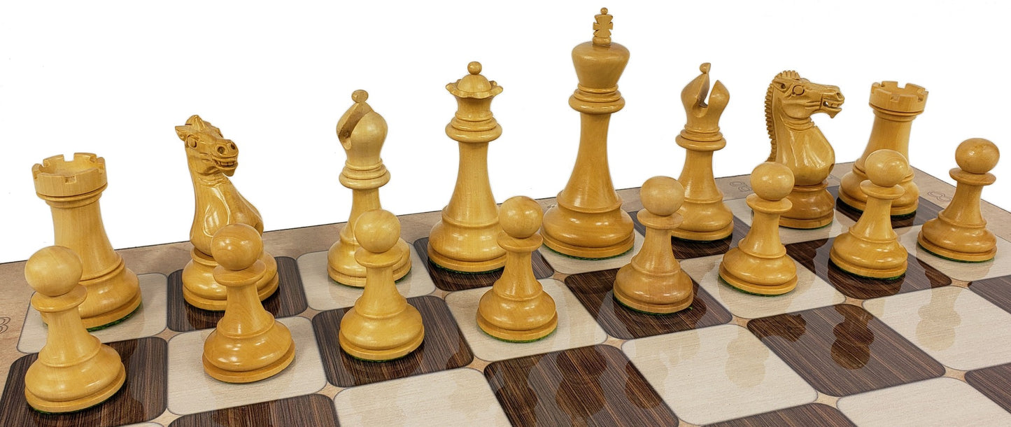 Black & Natural 3 3/4" Anderssen Staunton Wood Chess Set 17" Rustic Color Board